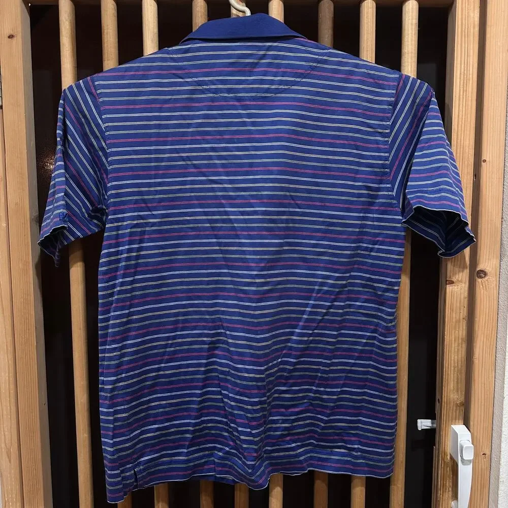 Cutter Buck Polo Shirt Mens M Striped 100% Mercerized Cotton Blue Pink Yellow - Picture 2 of 8